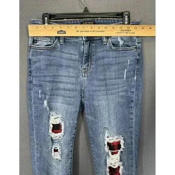 Judy Blue Skinny Fit Jeans Womens Size 7/28 Buffalo Plaid Distressed JB82167MD - Picture 9 of 12